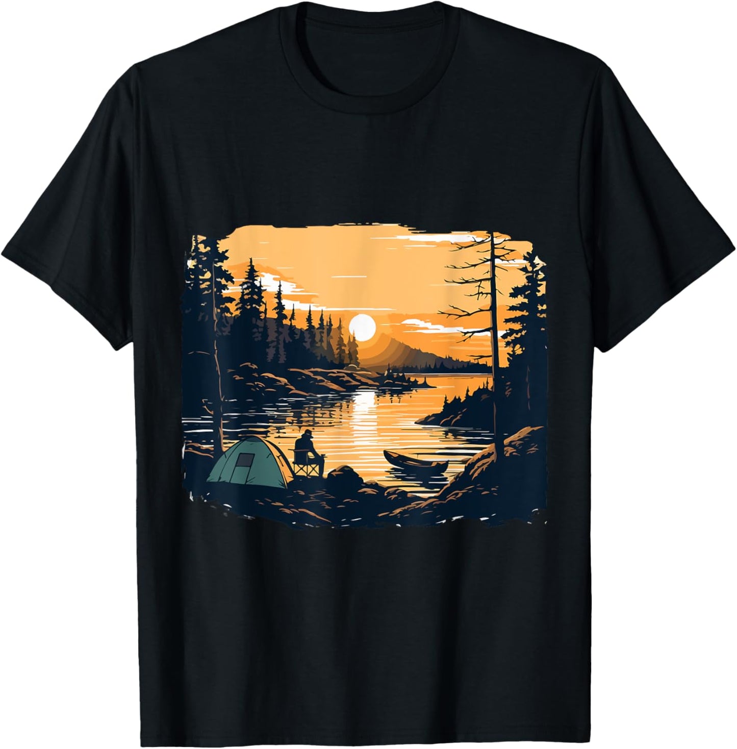 Camping Tent Outdoors Mountains Vintage Sunset T-Shirt - T-Shirt | Black