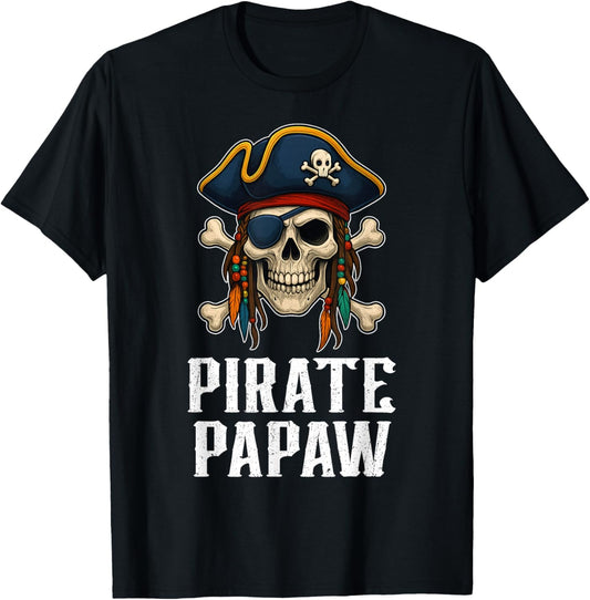 Funny Skull Pirate Papaw Jolly Roger Crossbones Flag T-Shirt - T-Shirt | Black