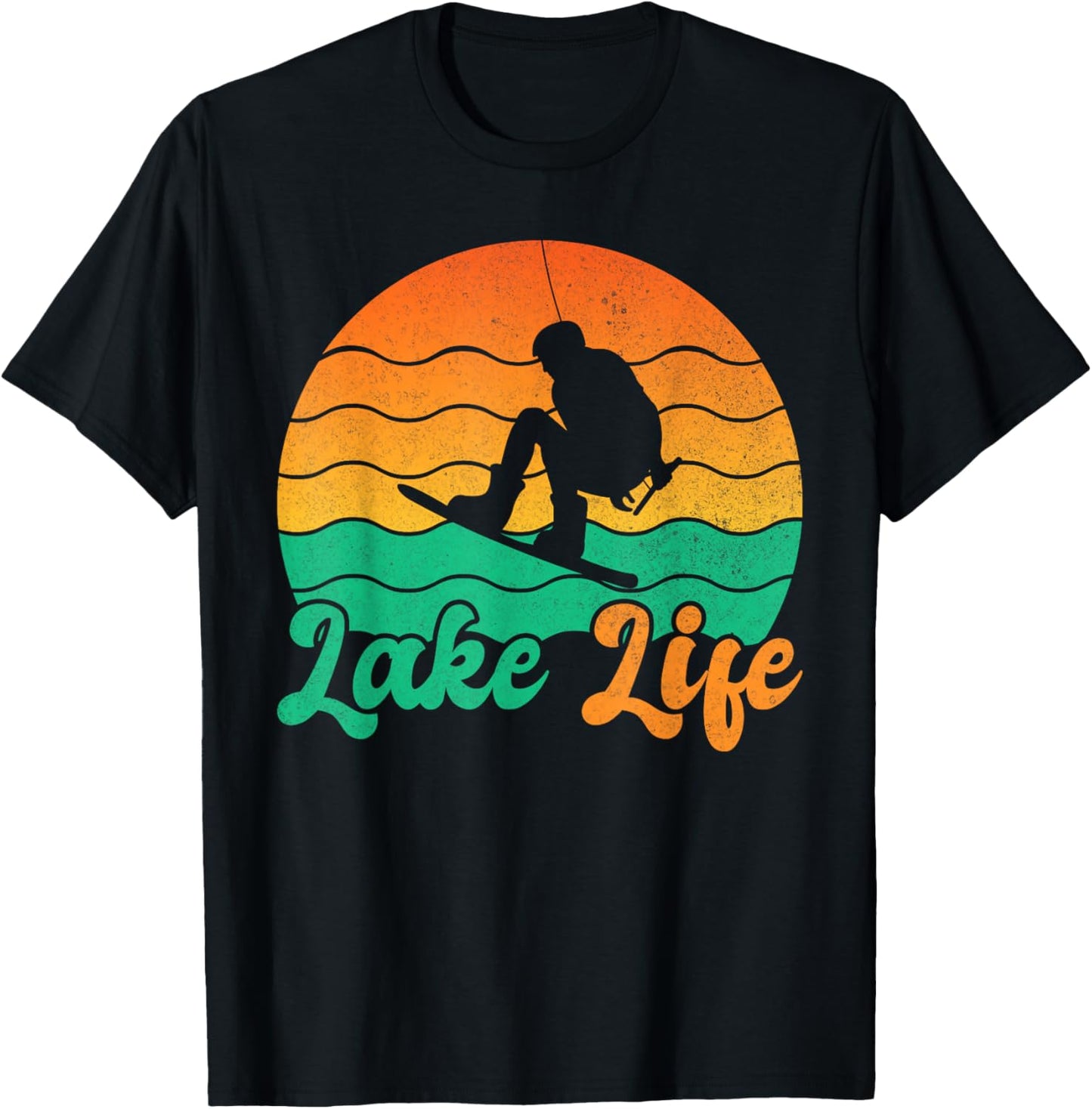 Wakeboard Wakeboarder Lake Life Retro Wakeboarding Sunset T-Shirt - T-Shirt | Black