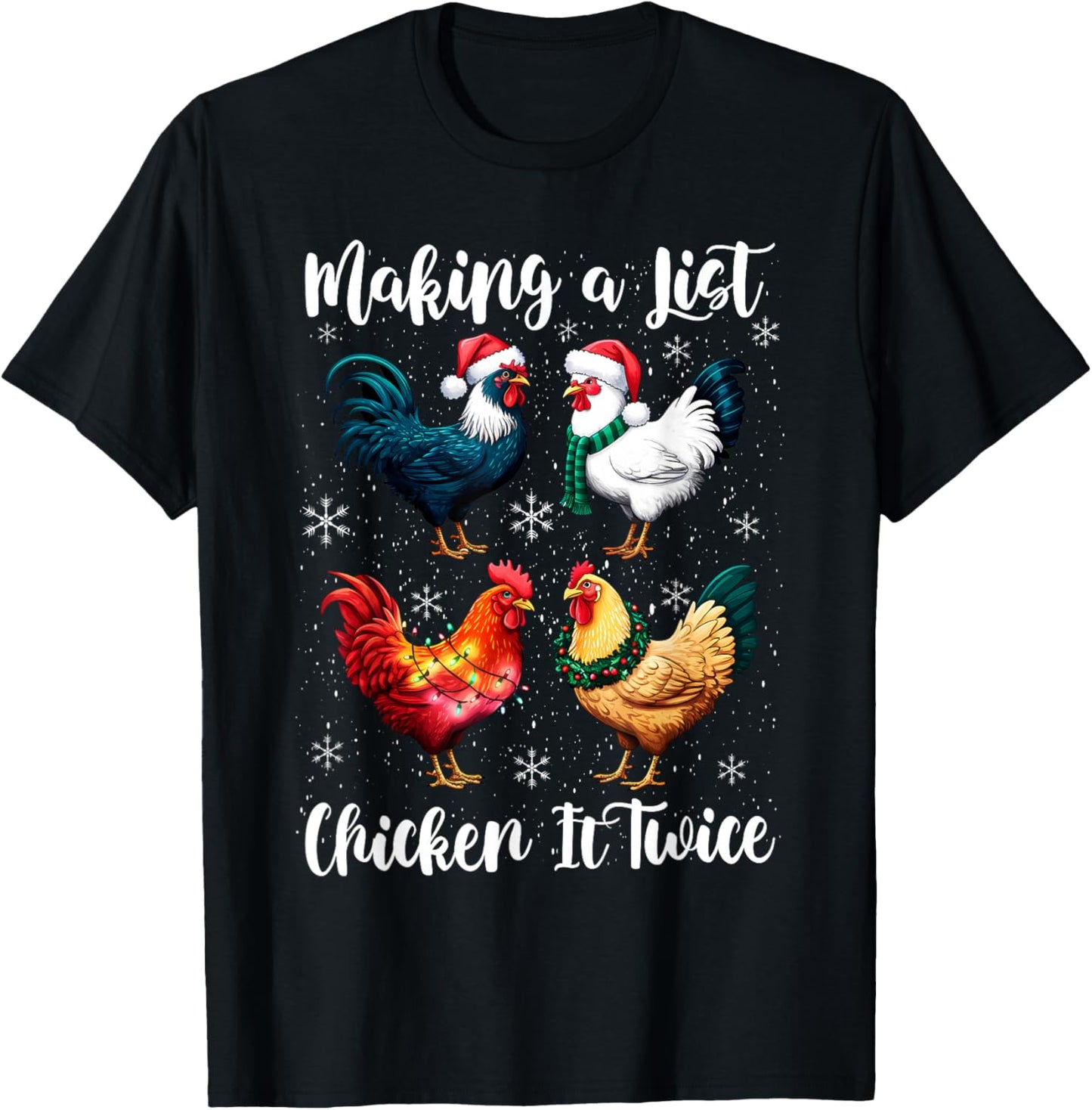 Christmas Chicken Lover Xmas Santa Hat Funny Farm T-Shirt - T-Shirt | Black