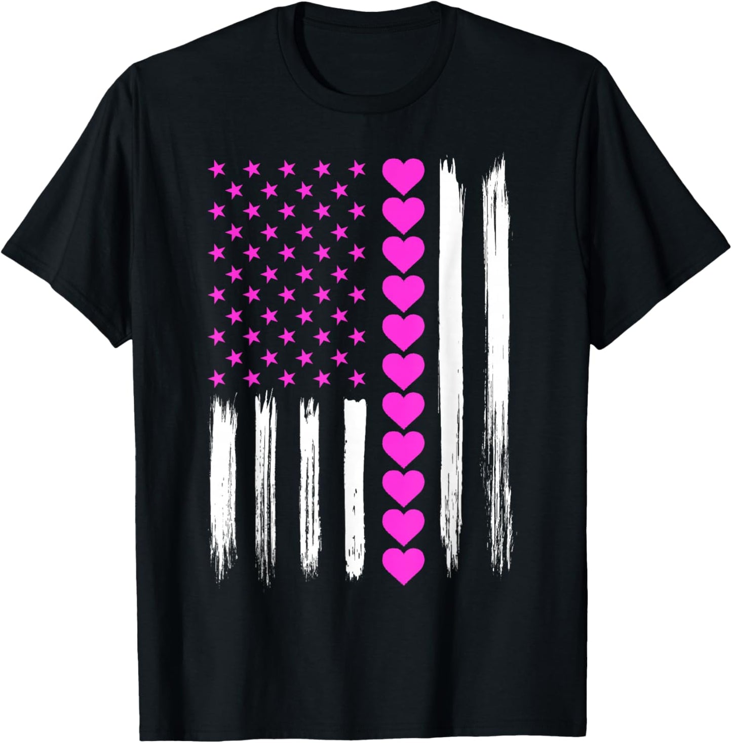Valentines Love Pink Hearts US American Flag Patriotic Lover T-Shirt - T-Shirt | Black
