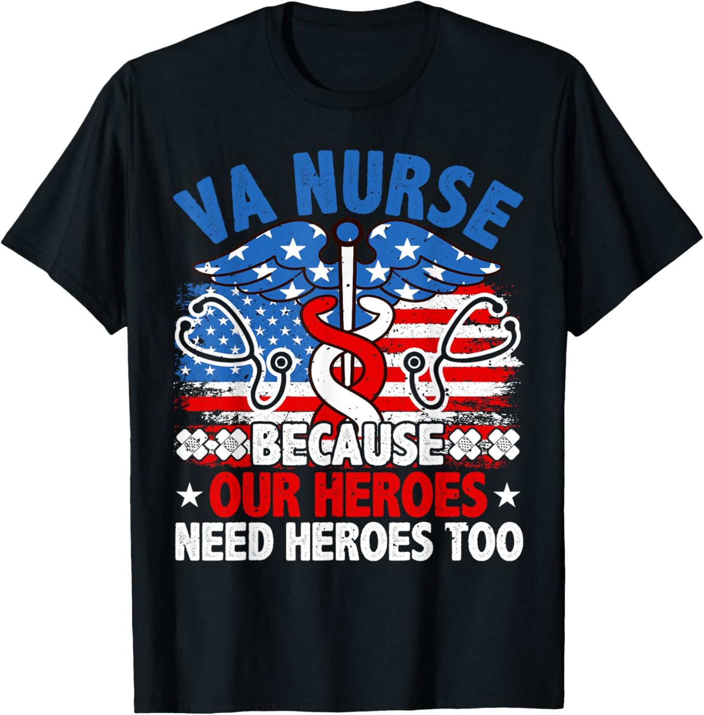 VA Nurse, Veteran & Patriot Nursing, US Military Nurse T-Shirt - T-Shirt | Black