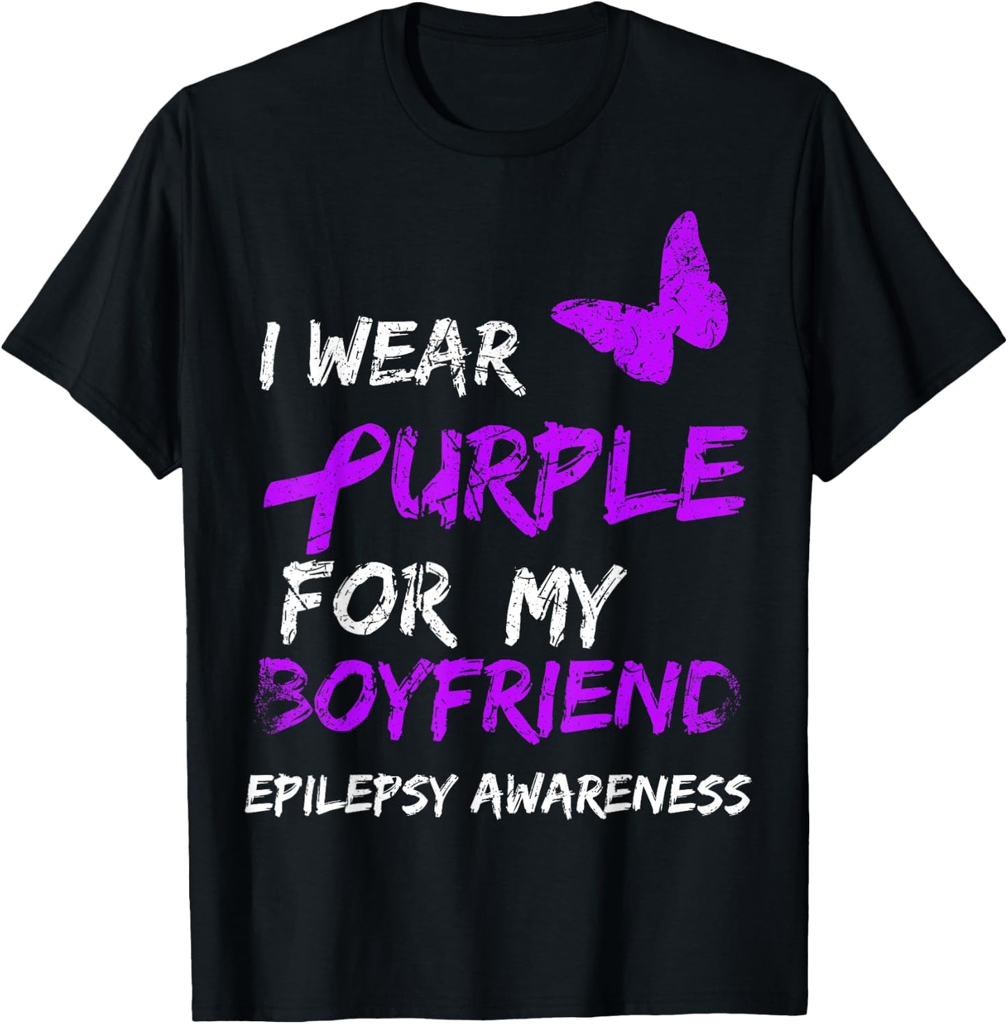 Epilepsy I Wear Purple For My Boyfriend Ribbon T-Shirt - T-Shirt | Black