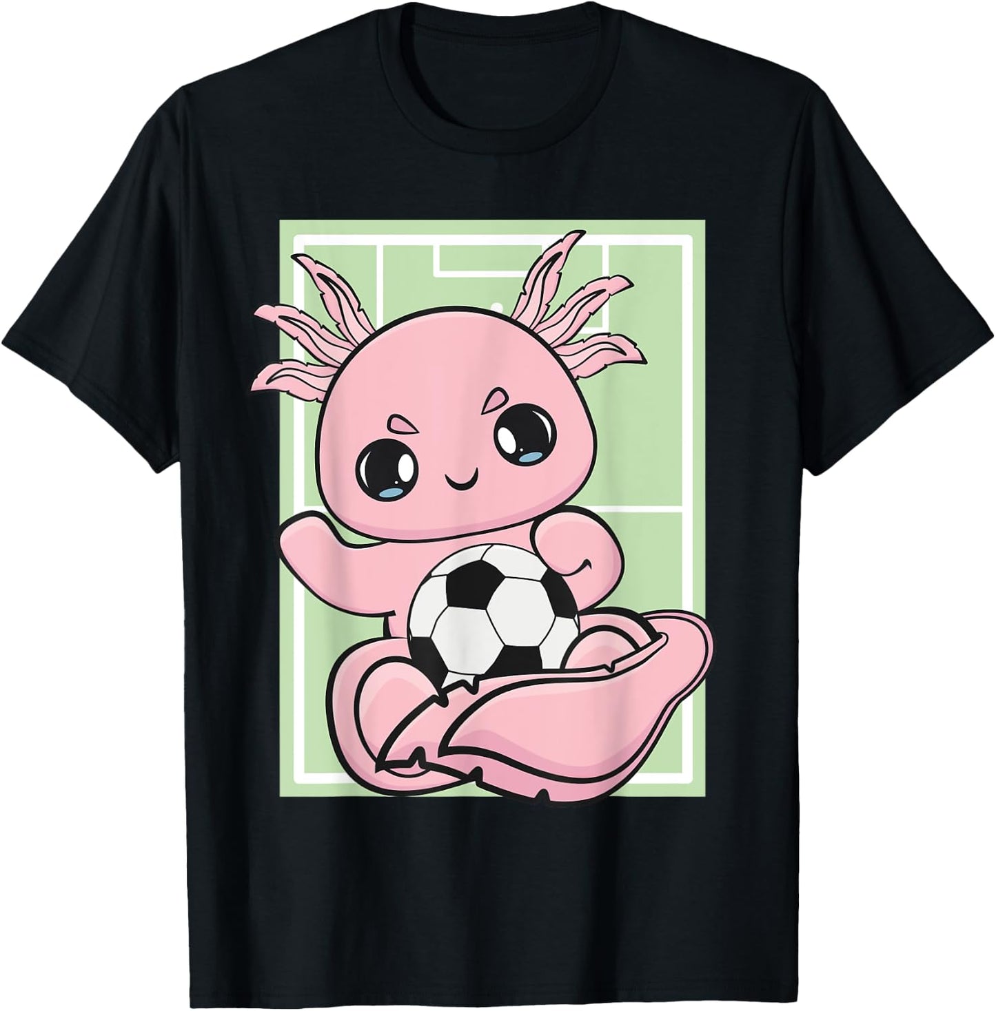 Axolotl With Soccer Plays Football Team Sports T-Shirt - T-Shirt | Black