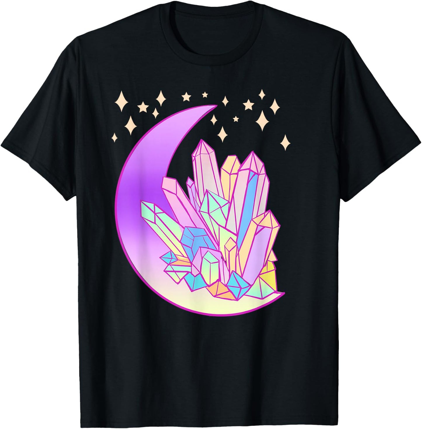 Pastel Goth Crystal Cluster Glowing Moon Kawaii Witch T-Shirt - T-Shirt | Black