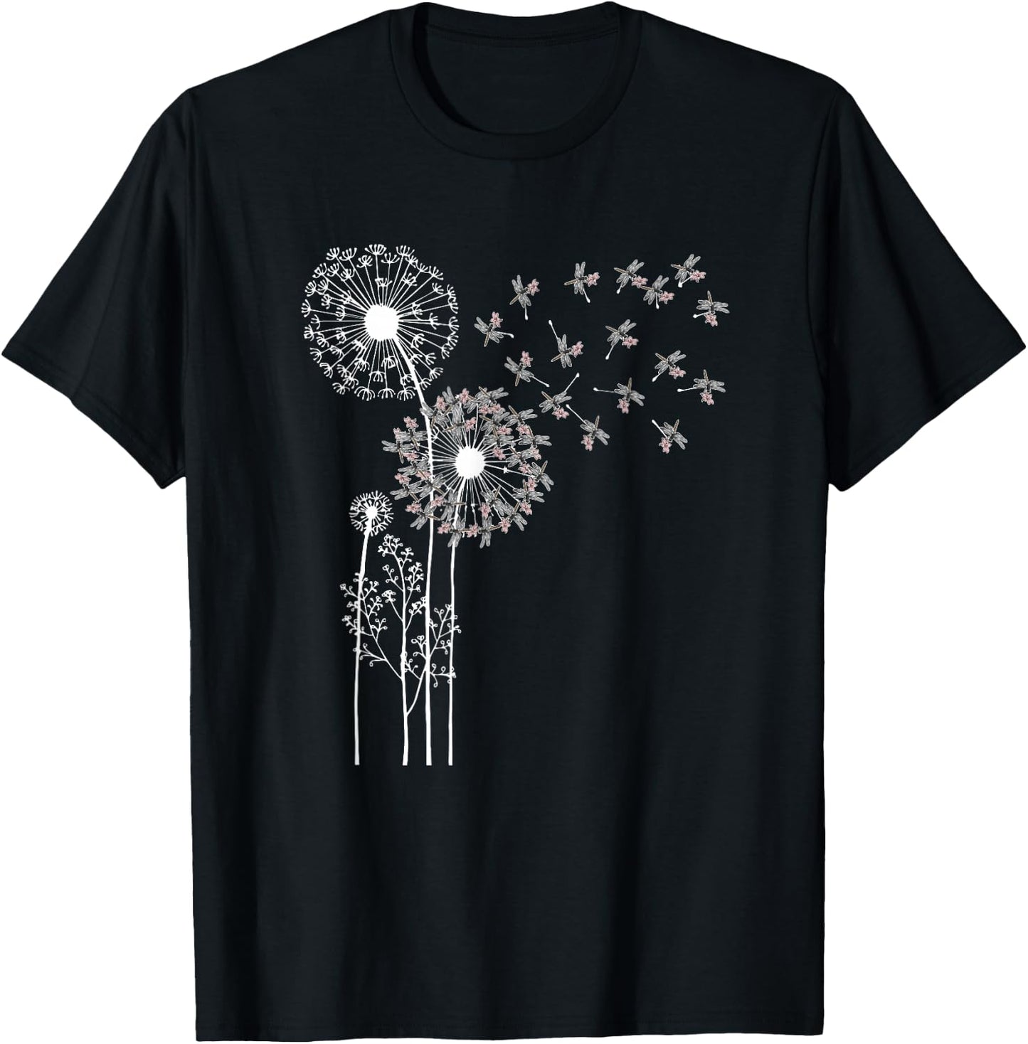 Forest Animal Insect Dandelion Dragonfly T-Shirt - T-Shirt | Black