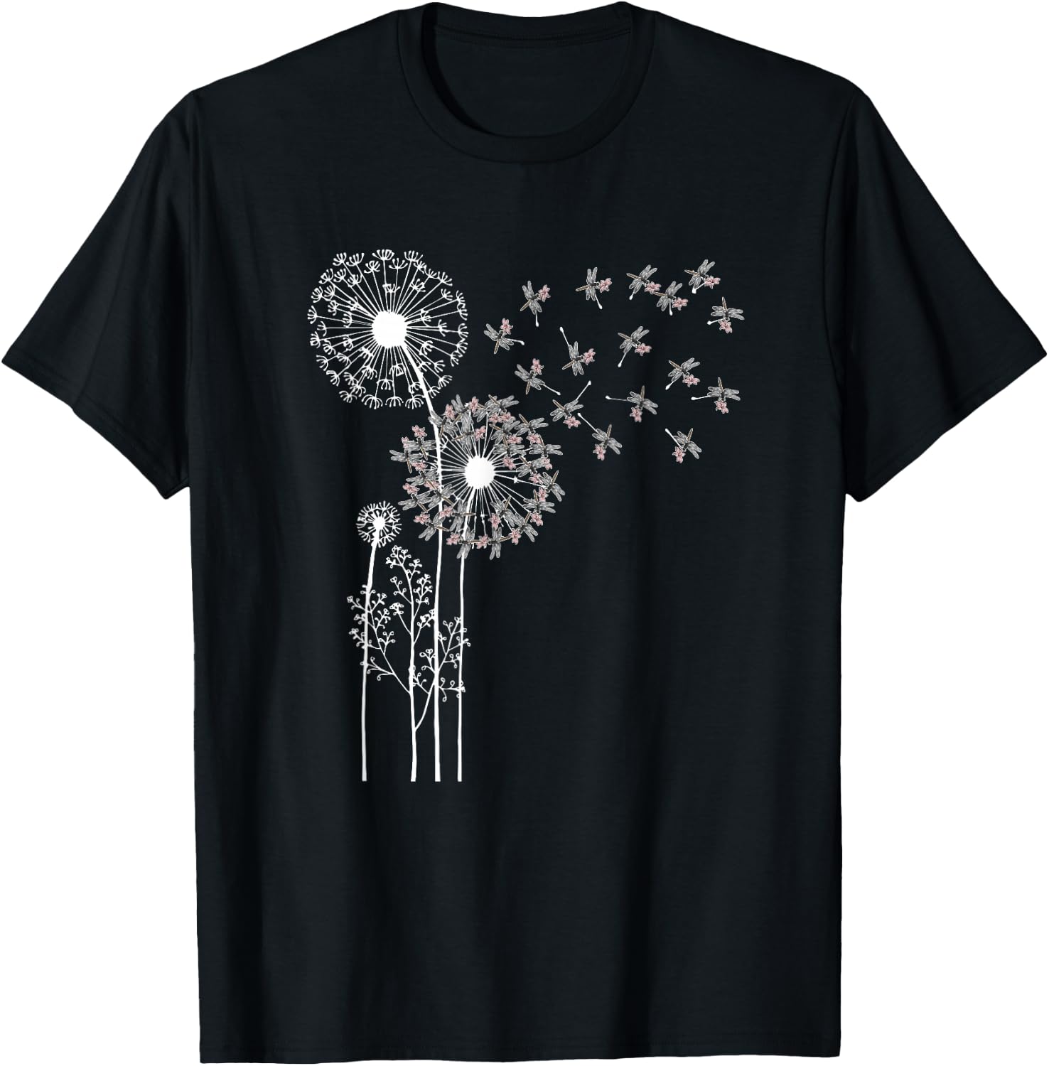 Forest Animal Insect Dandelion Dragonfly T-Shirt - T-Shirt | Black