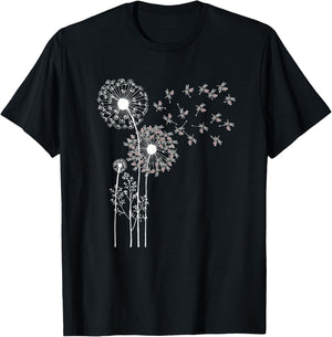 Forest Animal Insect Dandelion Dragonfly T-Shirt - T-Shirt | Black