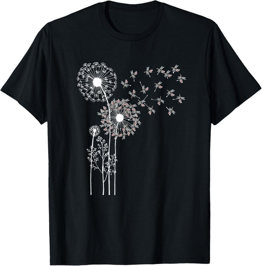 Forest Animal Insect Dandelion Dragonfly T-Shirt - T-Shirt | Black