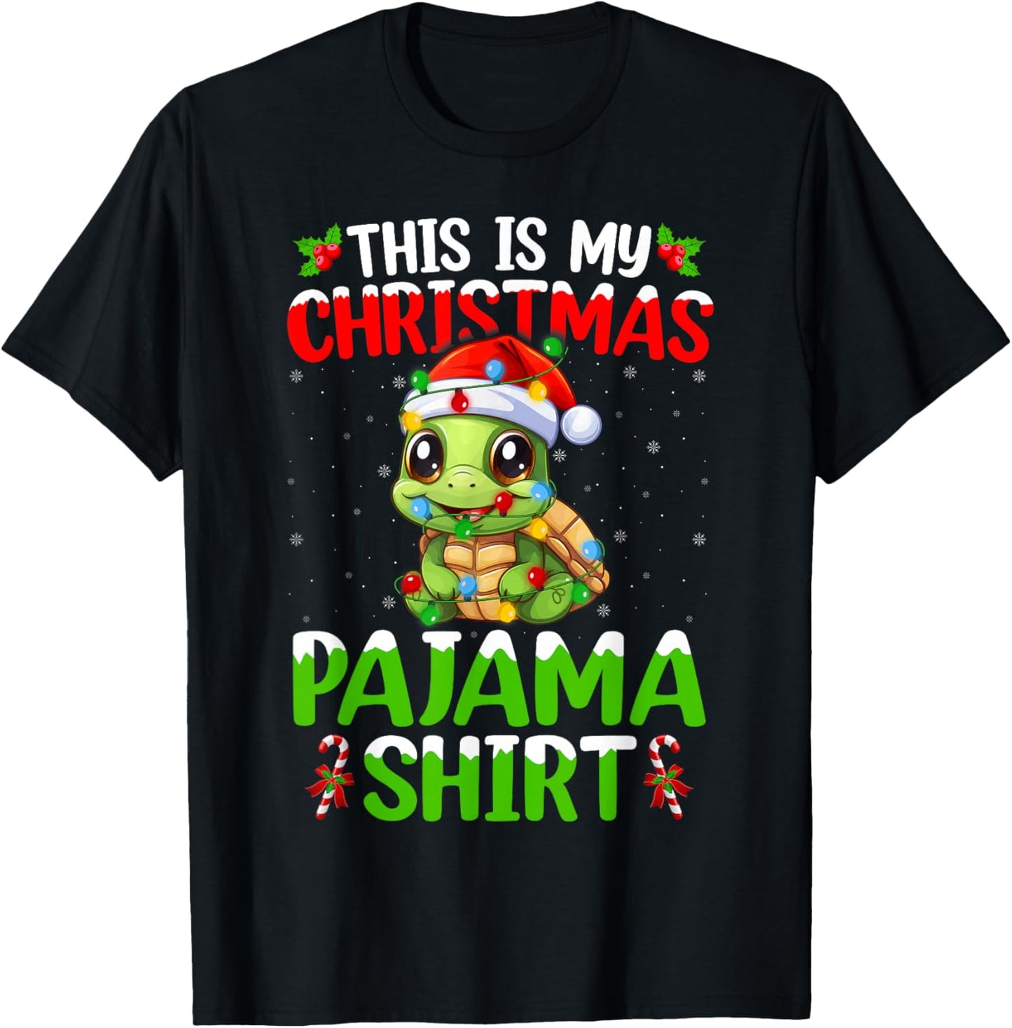 This Is My Turtle Christmas Pajama Lights Turtle Xmas T-Shirt - T-Shirt | Black
