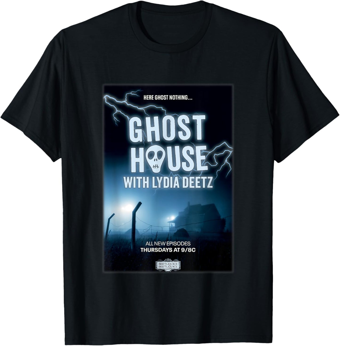Beetlejuice Beetlejuice Ghost House With Lydia Deetz Poster T-Shirt - T-Shirt | Black