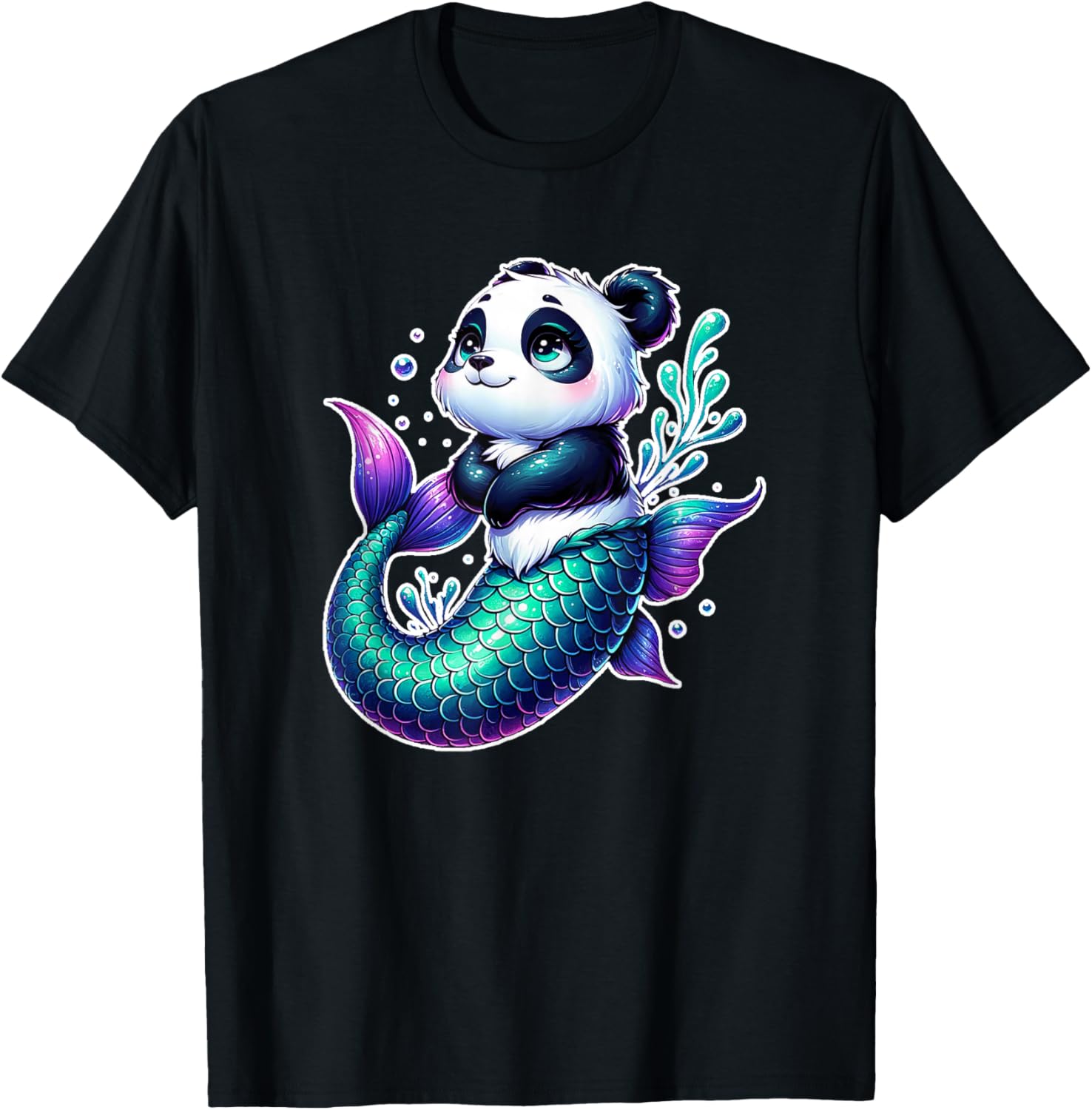 Mermaid Panda For Girl Who Love Panda Bear Mermaids Magical T-Shirt - T-Shirt | Black