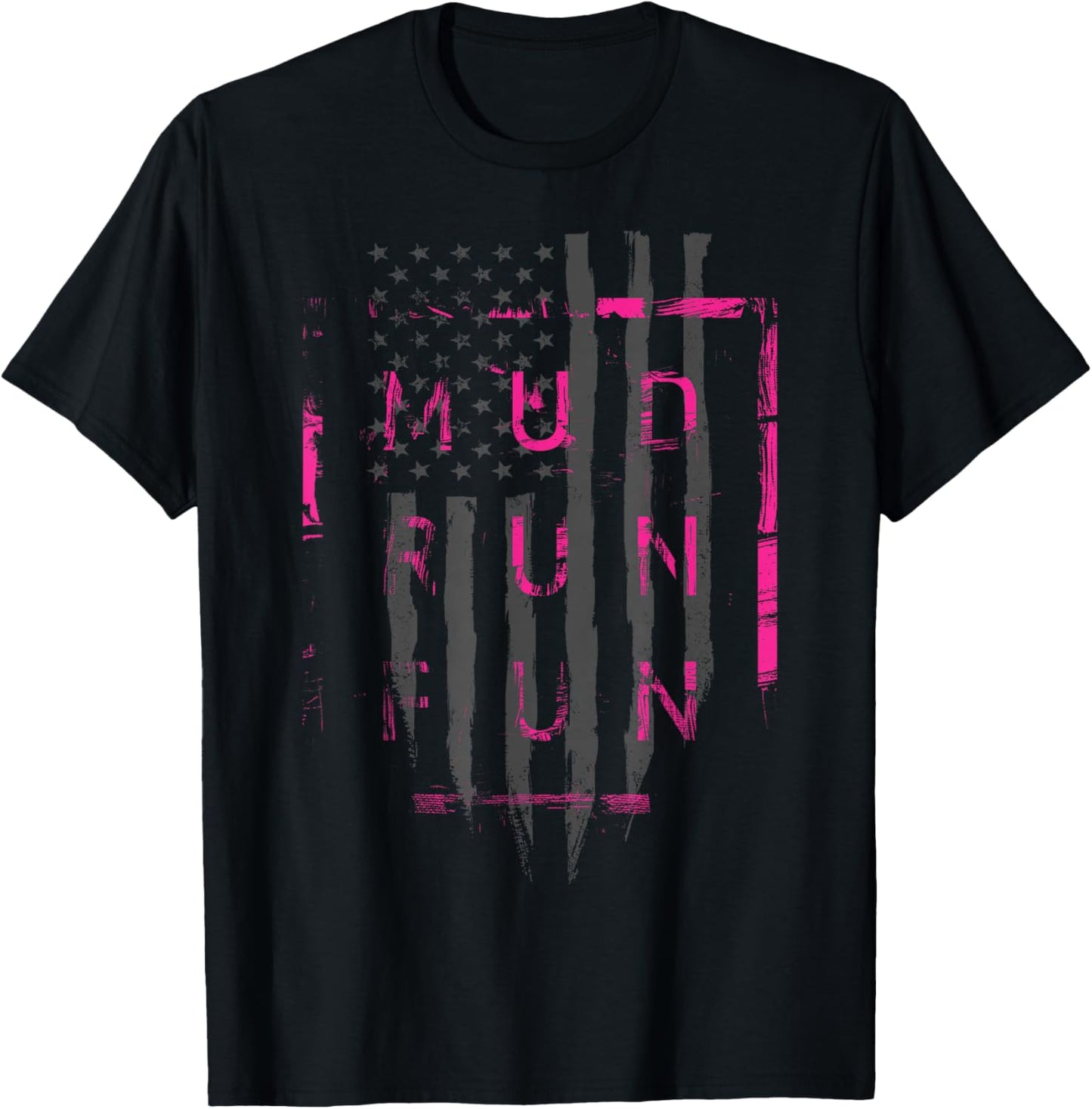 Mud Run Fun USA Flag Pink Mudder Trail Running and Mudding T-Shirt - T-Shirt | Black