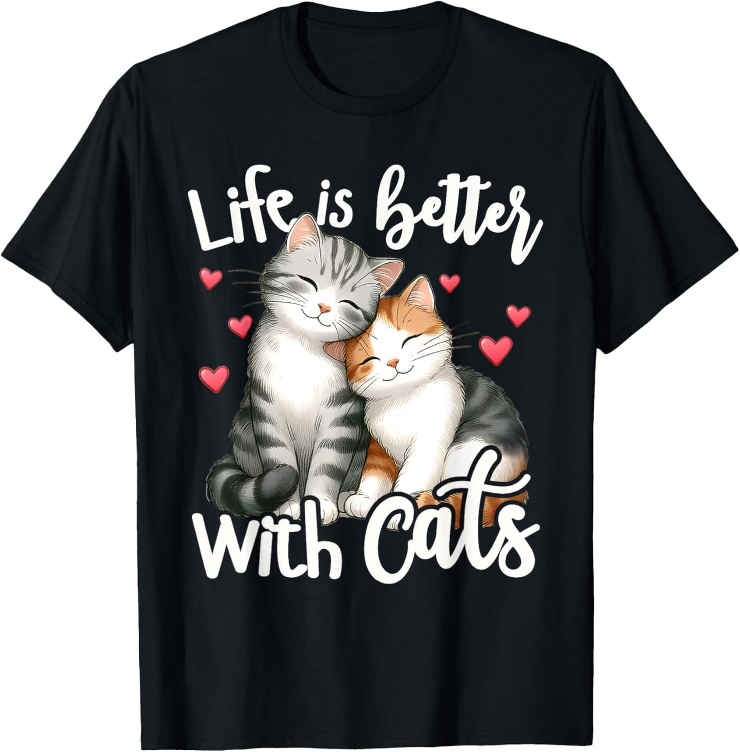 Cute Cat Life is Better with Cats Valentine’s Cat Lover Kids T-Shirt - T-Shirt | Black