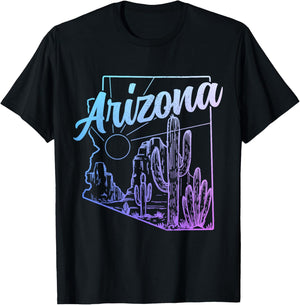 Arizona AZ Pride Cactus Desert State Map T-Shirt - T-Shirt | Black