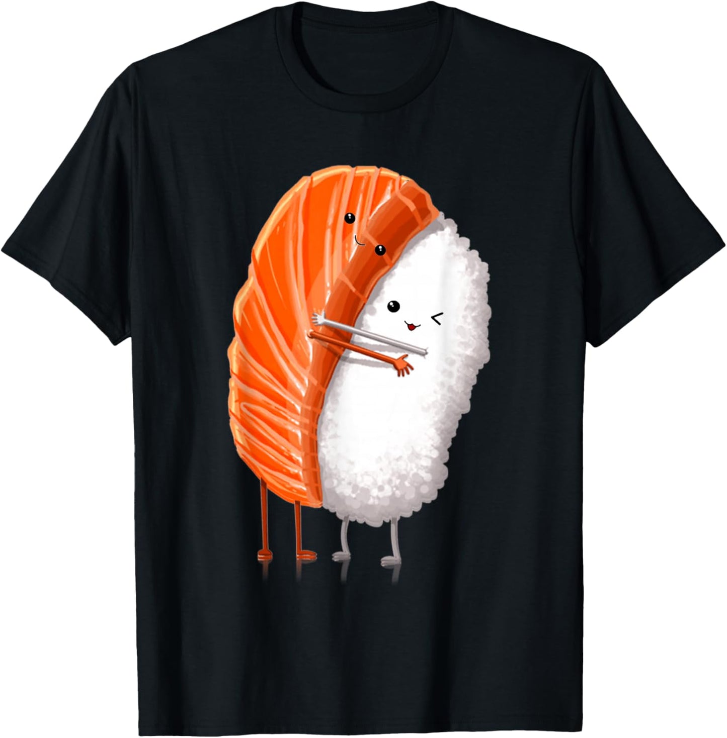Funny Sushi Hugging Salmon Cute Japanese Sushi Kawaii Food T-Shirt - T-Shirt | Black