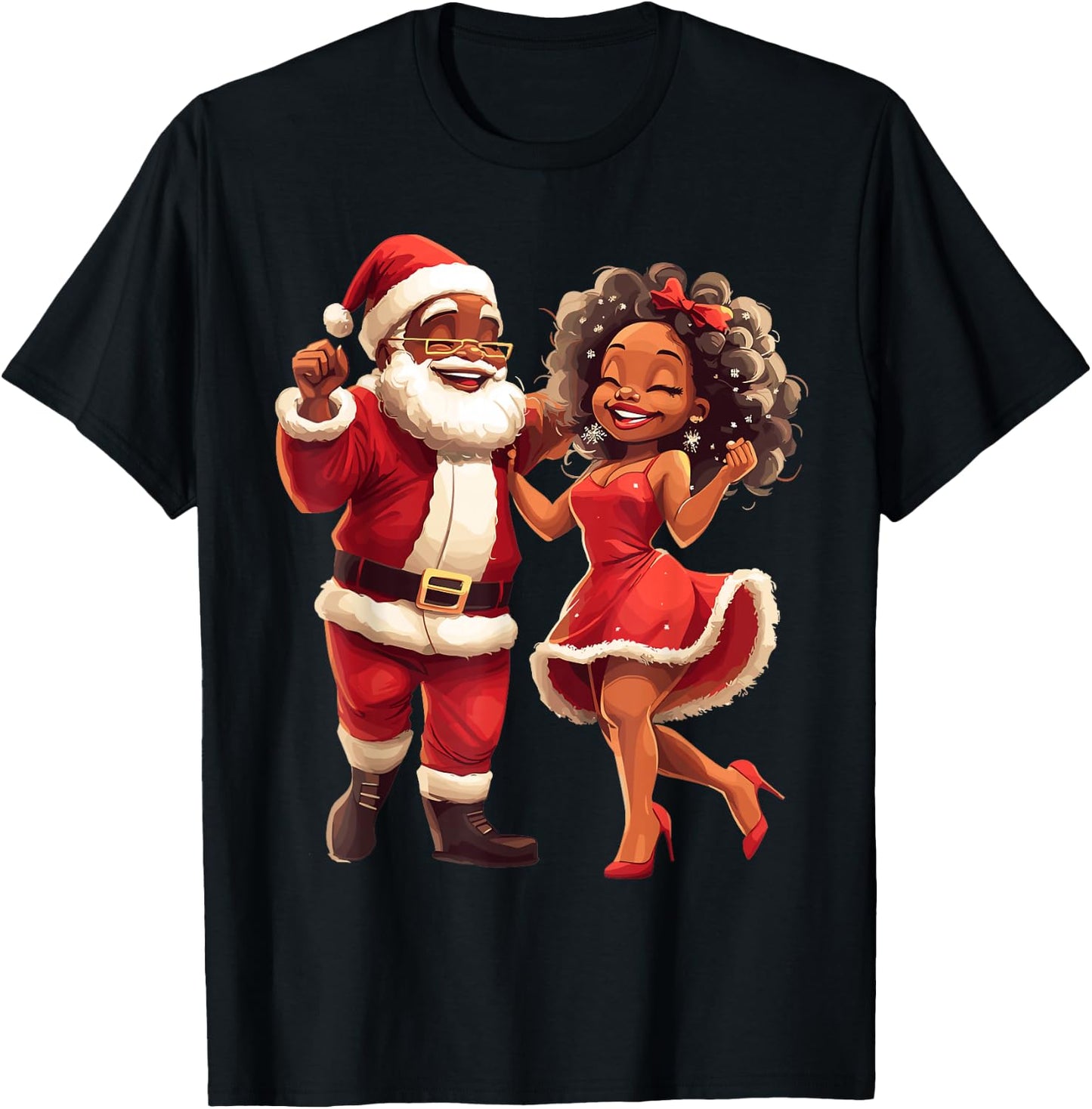 African Santa Mrs Claus Dancing African American Christmas T-Shirt - T-Shirt | Black