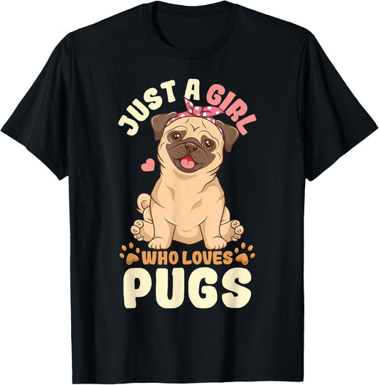 Pug Love Girl T-Shirt - T-Shirt | Black