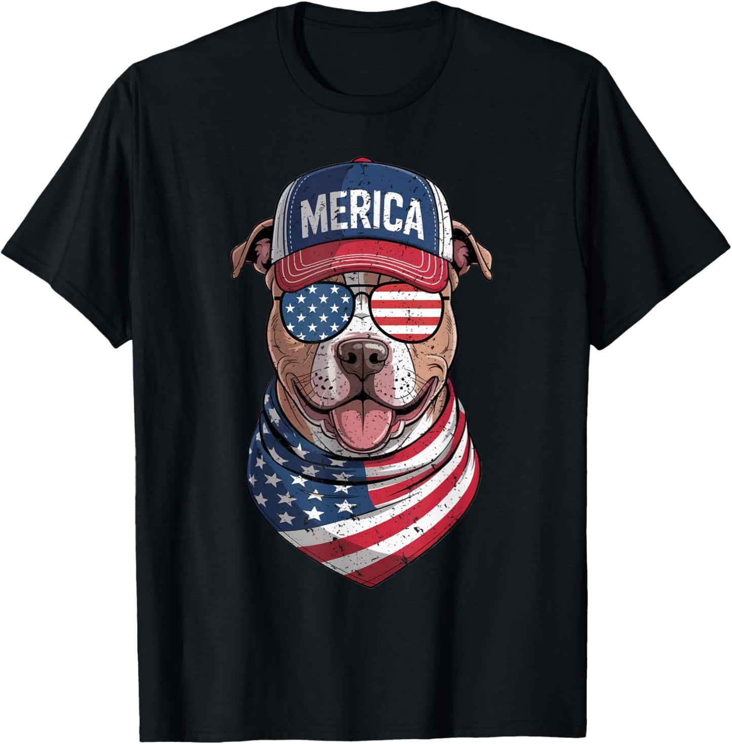 Pit Bull 4th of July US American Flag Pittie Dog Patriotic Men Women Kids T-Shirt - T-Shirt | Black