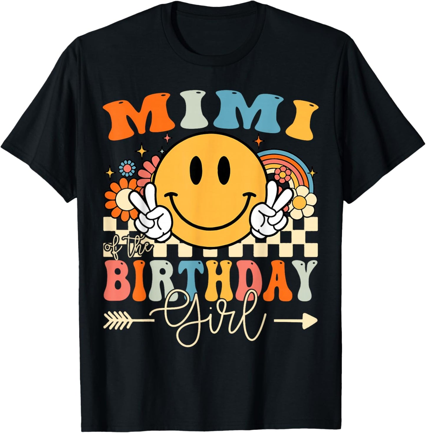 Mimi Of The Birthday Girl Groovy Retro Vintage T-Shirt - T-Shirt | Black