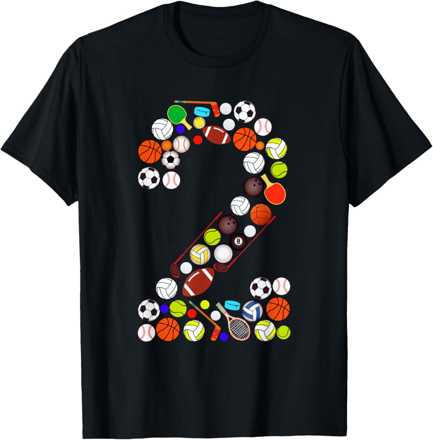 Kids 2nd Birthday Sports Big Number Two 2 Year Old Boy T-Shirt - T-Shirt | Black