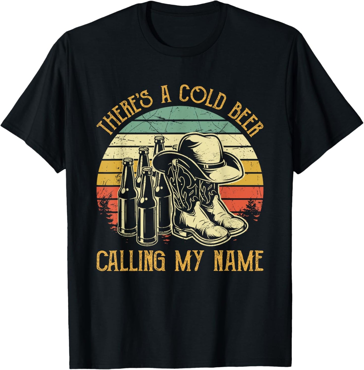 There's A Cold Beer Calling My Name Country Music T-Shirt - T-Shirt | Black