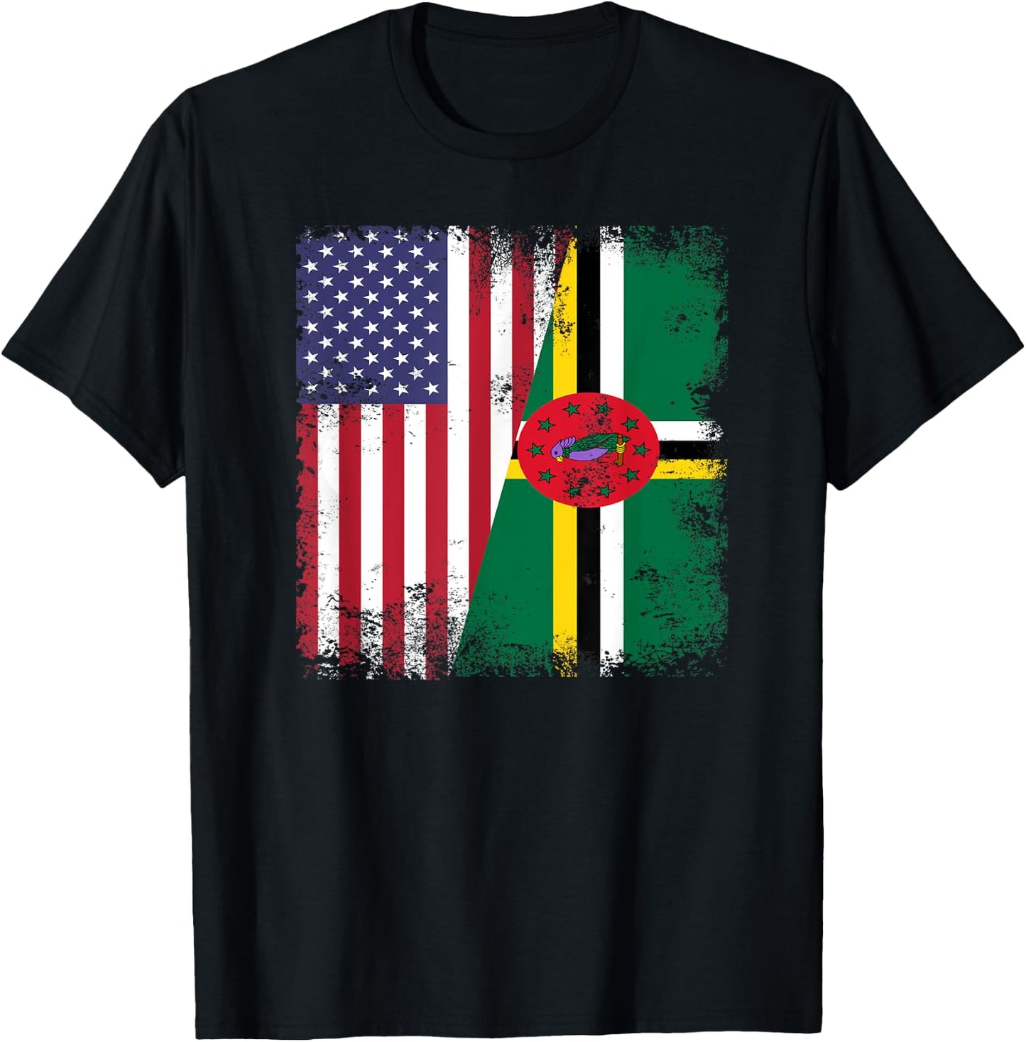Half Dominican Flag | Vintage Dominica USA Gift T-Shirt - T-Shirt | Black