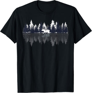 Lake Shadow Bear Shadow Graphic Mountains Forrest Outdoor T-Shirt - T-Shirt | Black