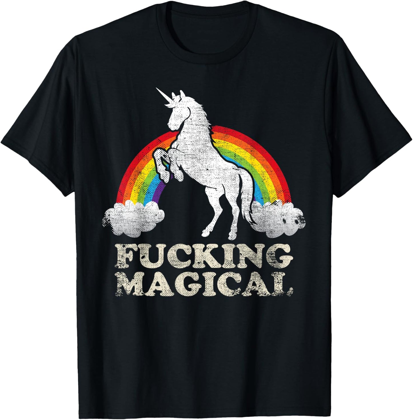 Funny Retro Adult Humour Fucking Magical Unicorn Rainbow T-Shirt - T-Shirt | Black