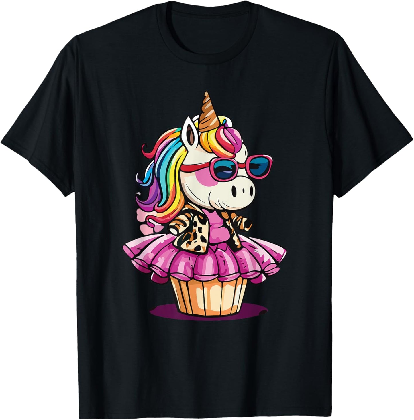 Unicorn Cupcake Cute Leopard Print Rainbow Unicorn Party , Small T-Shirt - T-Shirt | Black