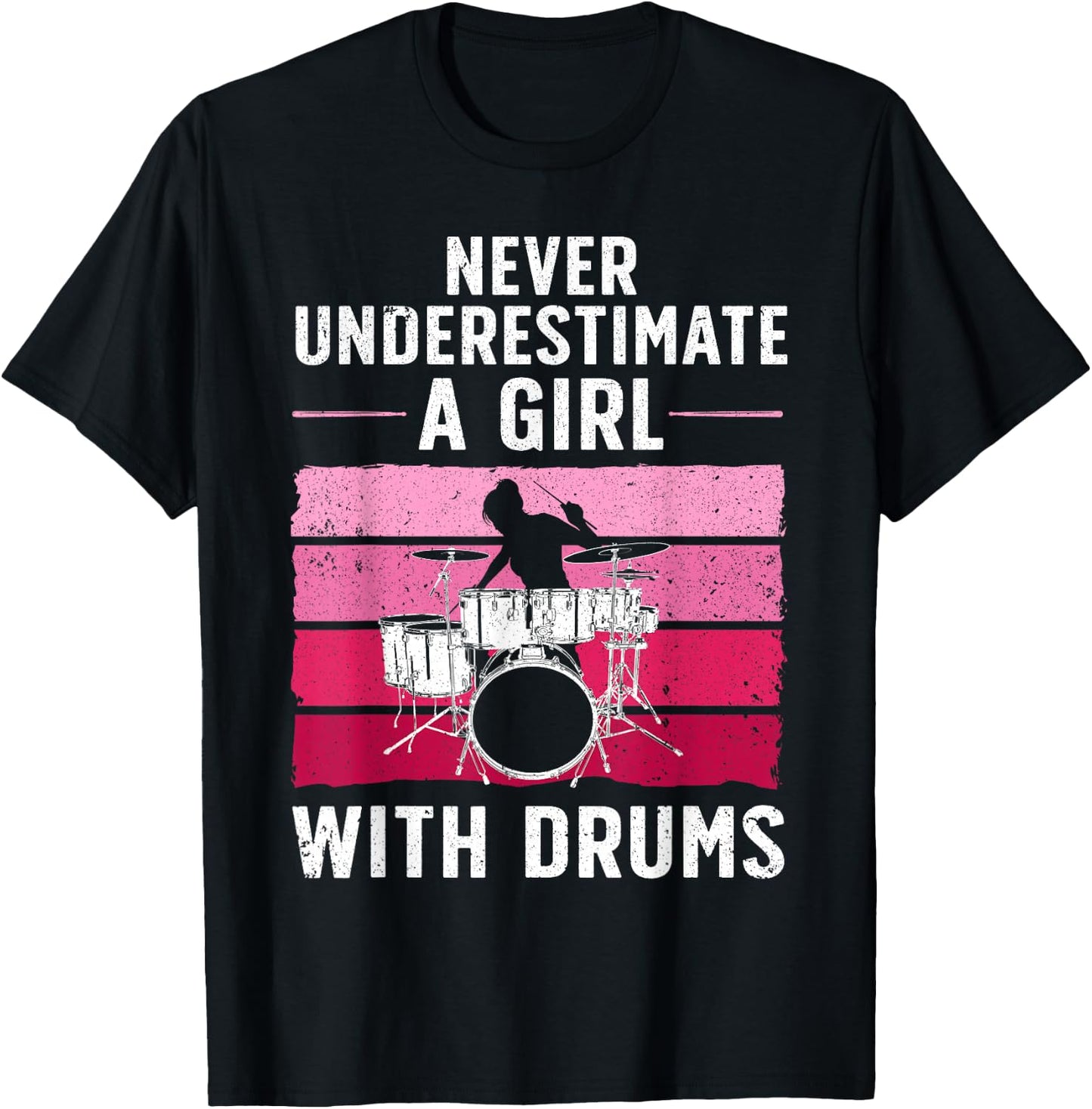Funny Drummer Art For Girls Women Drumming Drum Set Drummer T-Shirt - T-Shirt | Black