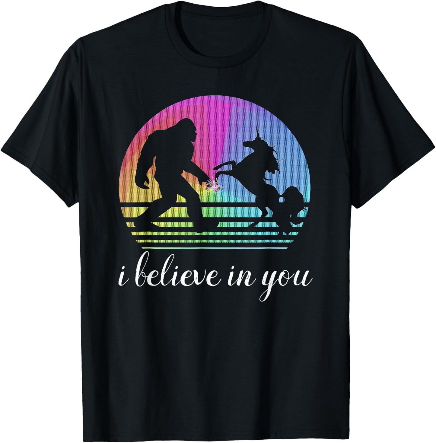 Bigfoot Unicorn Funny Couple Design "I Believe in You" quote T-Shirt - T-Shirt | Black
