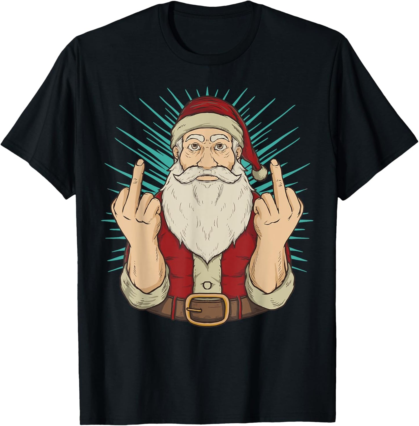 Flip Off Santa Claus Naughty Middle Finger Christmas X-Mas T-Shirt - T-Shirt | Black