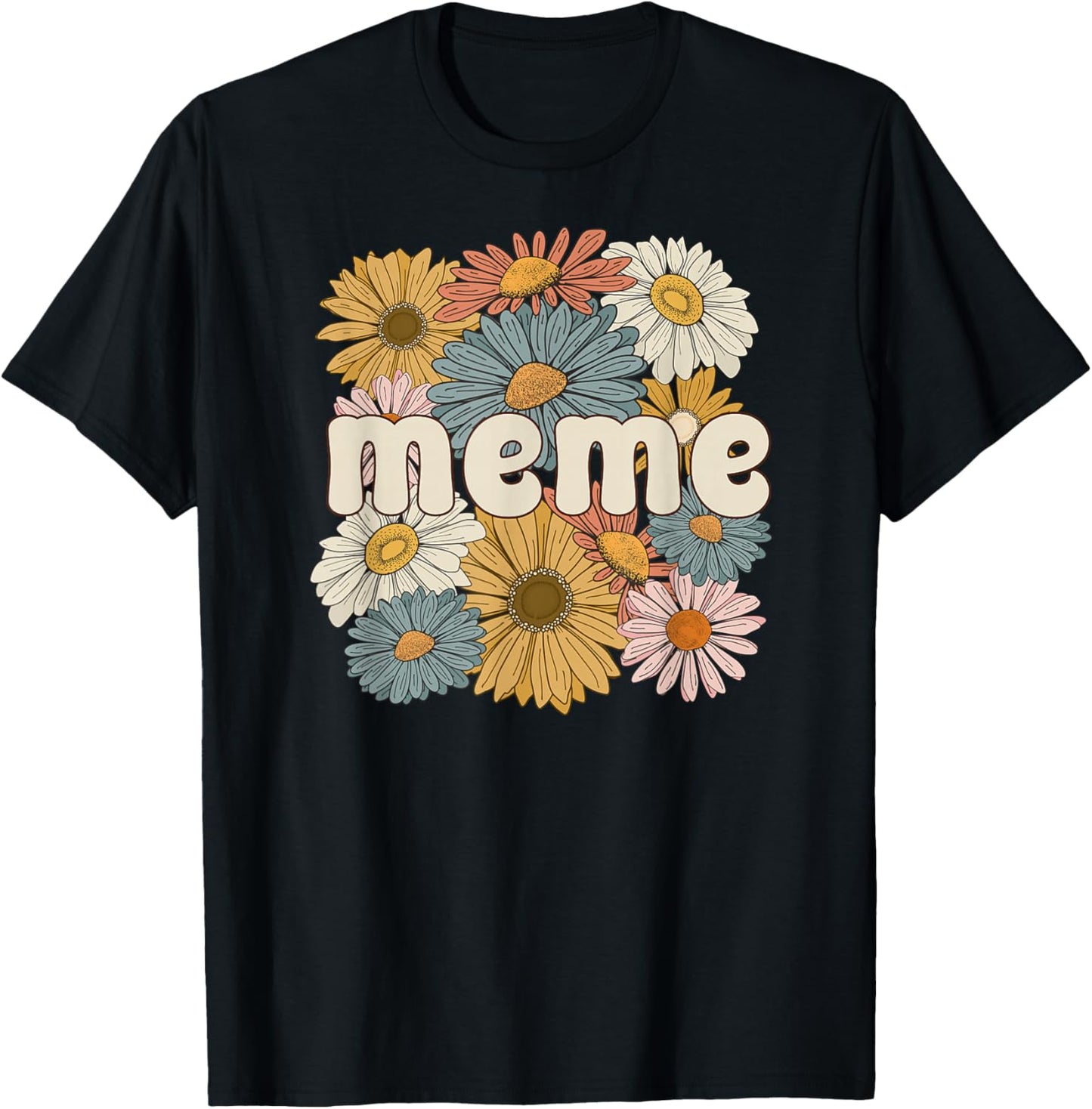 Groovy Meme Grandmother Flowers Meme Grandma T-Shirt - T-Shirt | Black