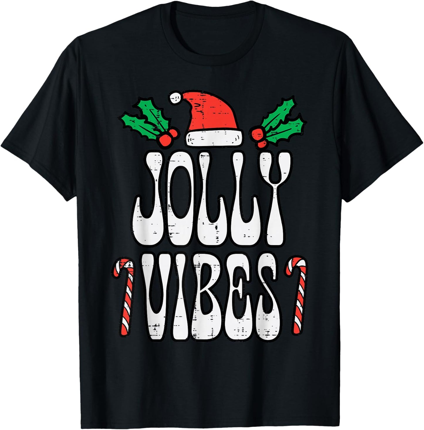 Christmas Jolly Vibes Retro Groovy Xmas Men Women Kids T-Shirt - T-Shirt | Black