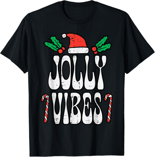 Christmas Jolly Vibes Retro Groovy Xmas Men Women Kids T-Shirt - T-Shirt | Black