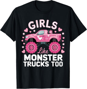 Cute Monster Truck Girls Like Monsters Too T-Shirt - T-Shirt | Black