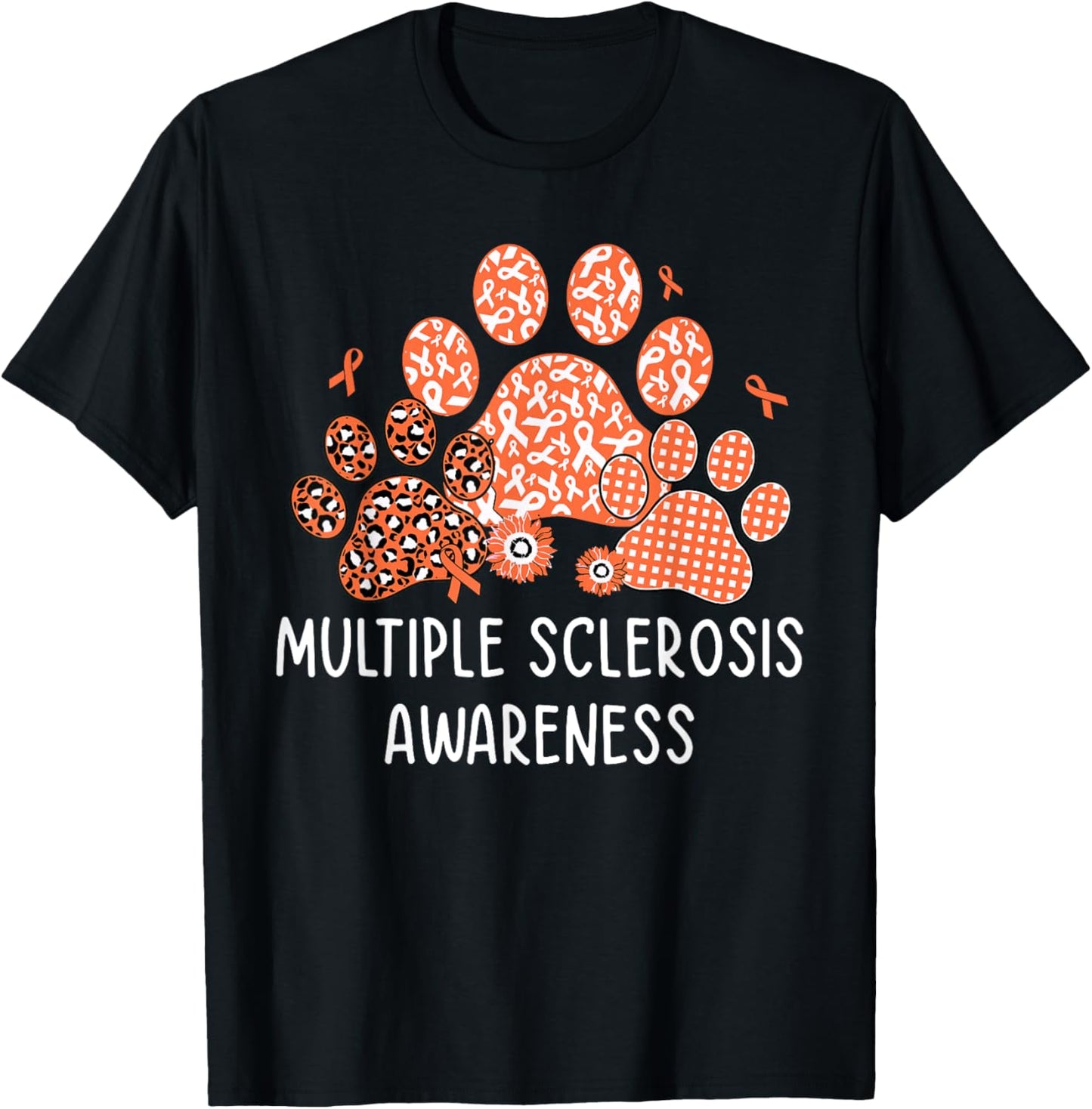 Dog Cat Paw Multiple Sclerosis Awareness Men Women Kids T-Shirt - T-Shirt | Black