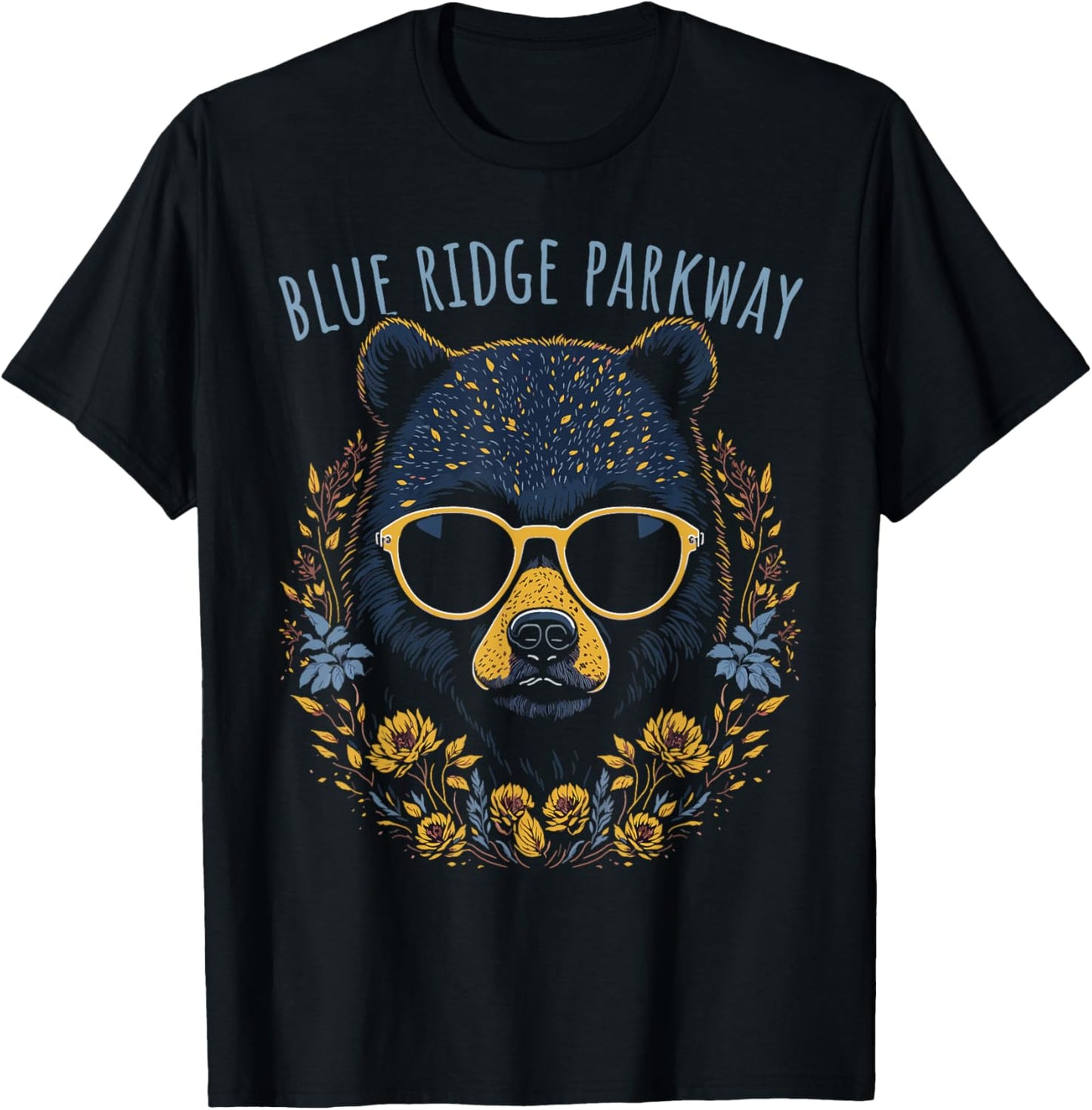 Blue Ridge Parkway USA Fun Bear Design T-Shirt - T-Shirt | Black