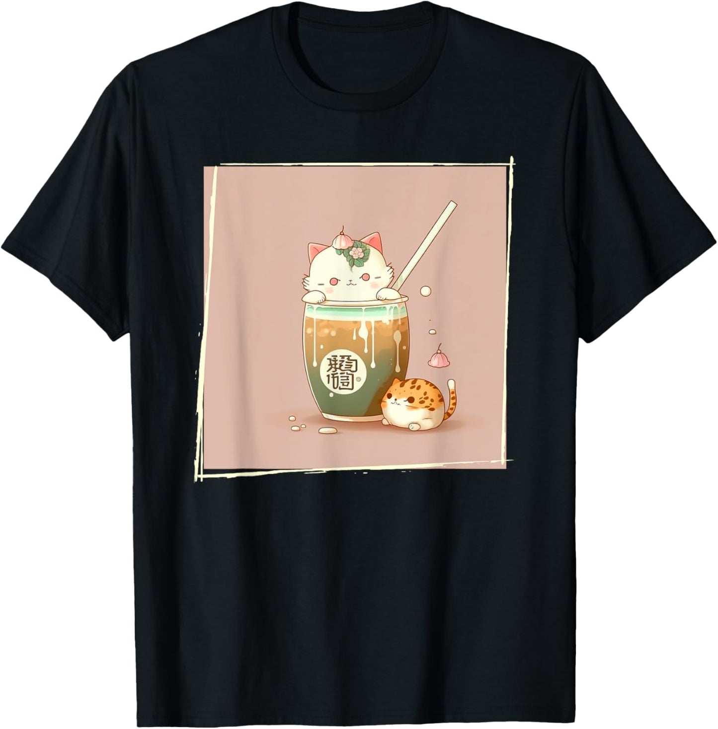 Boba Tea Cat Kawaii Anime Japanese Kawaii Neko Graphic Men Women Kids T-Shirt - T-Shirt | Black