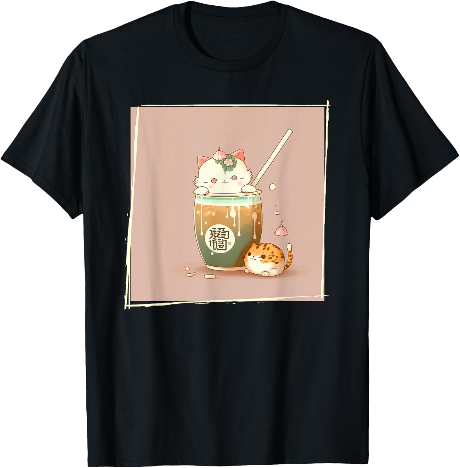 Boba Tea Cat Kawaii Anime Japanese Kawaii Neko Graphic Men Women Kids T-Shirt - T-Shirt | Black