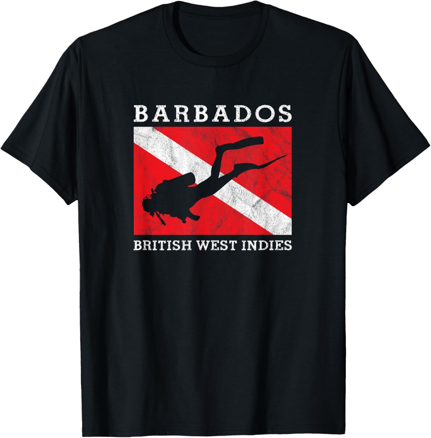 Vintage Dive Barbados Scuba Diver Flag Vacation Souvenir T-Shirt - T-Shirt | Black