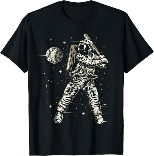 Funny Vintage Astronaut Boys Men Space Baseball T-Shirt - T-Shirt | Black
