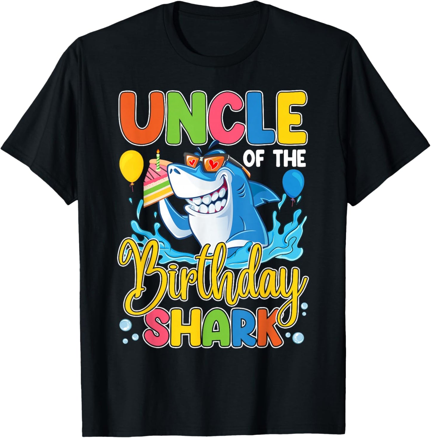 Funny Uncle Of The Shark Birthday Animal Lover Boys Girls T-Shirt - T-Shirt | Black