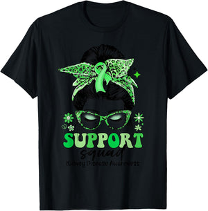 Groovy Support Squad Messy Bun Women Kidney Disease T-Shirt - T-Shirt | Black