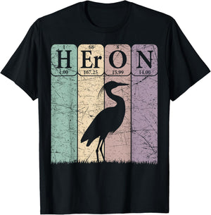 Heron Periodic Table Elements Birdwatching Ornithology T-Shirt - T-Shirt | Black
