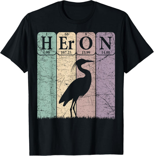 Heron Periodic Table Elements Birdwatching Ornithology T-Shirt - T-Shirt | Black
