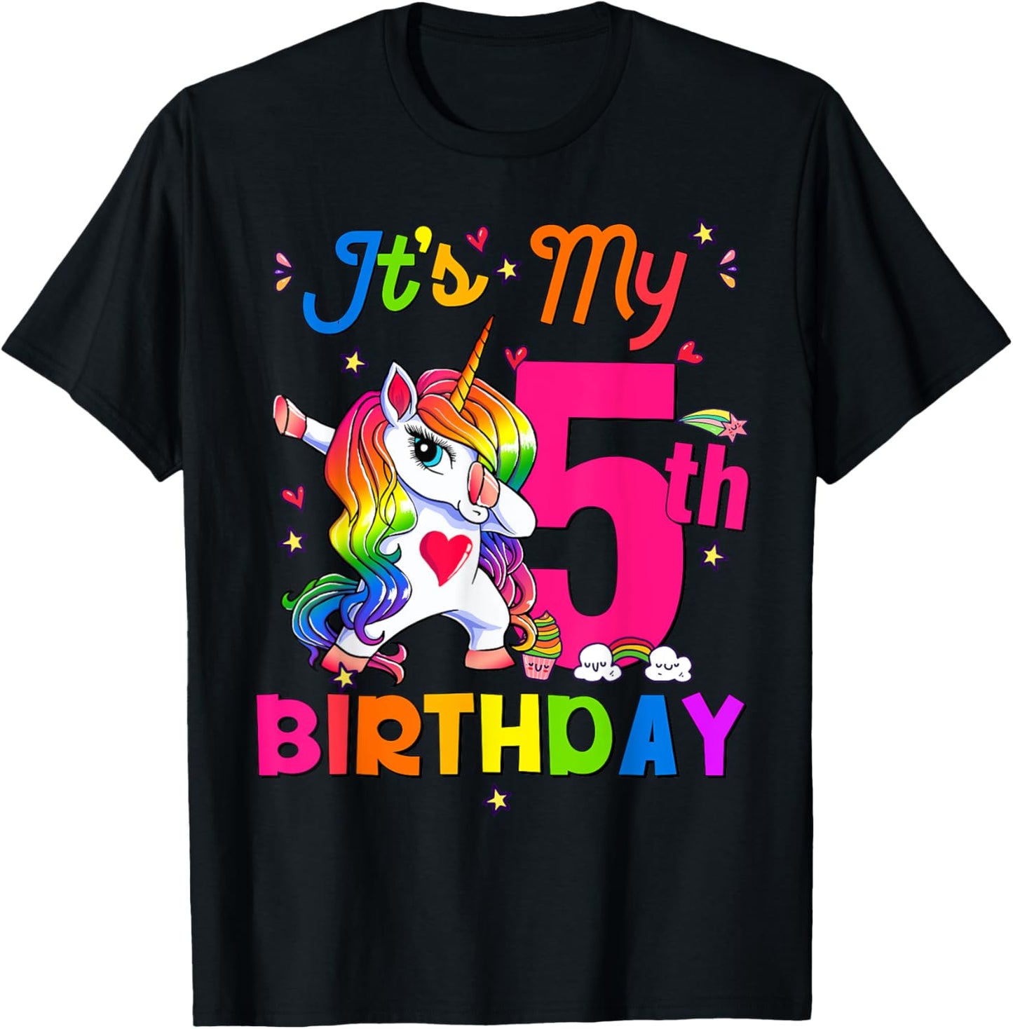 5 Years Old Unicorn It's My 5th Birthday Girl Party T-Shirt - T-Shirt | Black