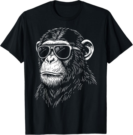 Chimpanzee Sunglasses Chimp Primate Wildlife T-Shirt - T-Shirt | Black