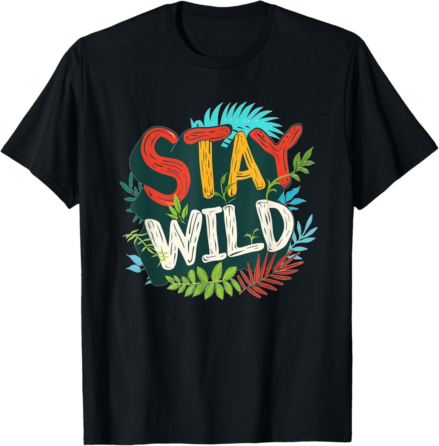 Multicolor Stay Wild Emblem T-Shirt - T-Shirt | Black